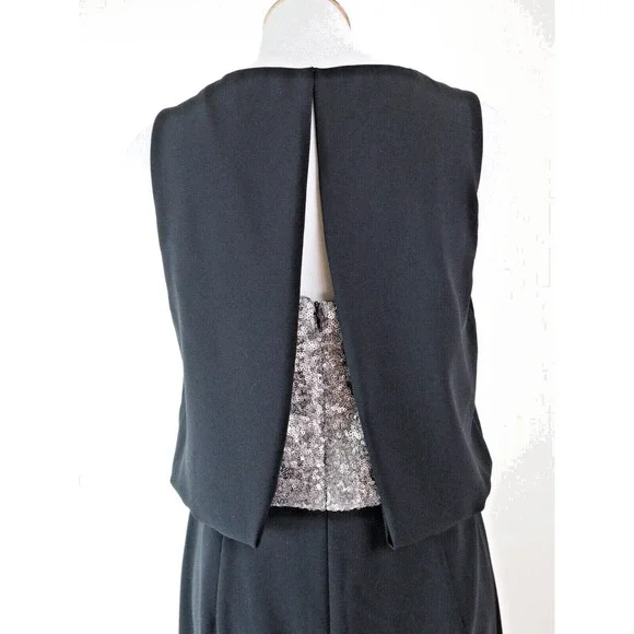 Trina Turk Size 6 Silver Sequin Back Blouson Dress Sleeveless Black - Picture 6 of 12
